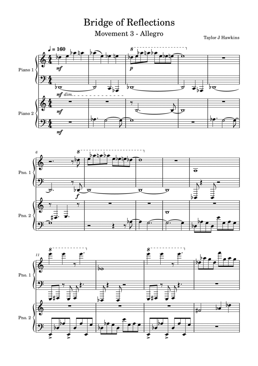 Bridge of Reflections - Movement 3 Allegro 2 Pianos, 4-Hands scores gallery preview page 1