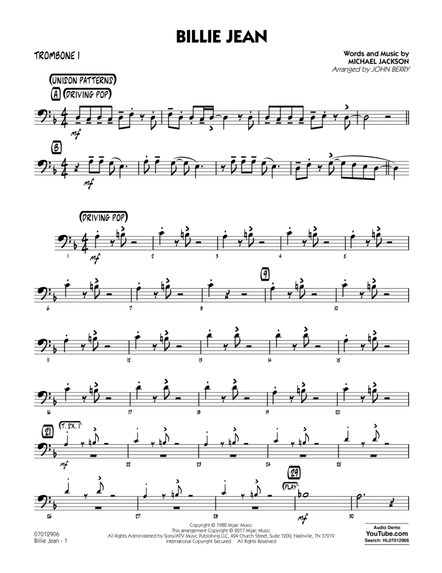 Billie Jean - Trombone 1
