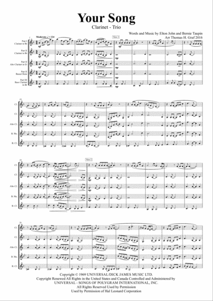 Your Song Clarinet Trio scores gallery preview page 1