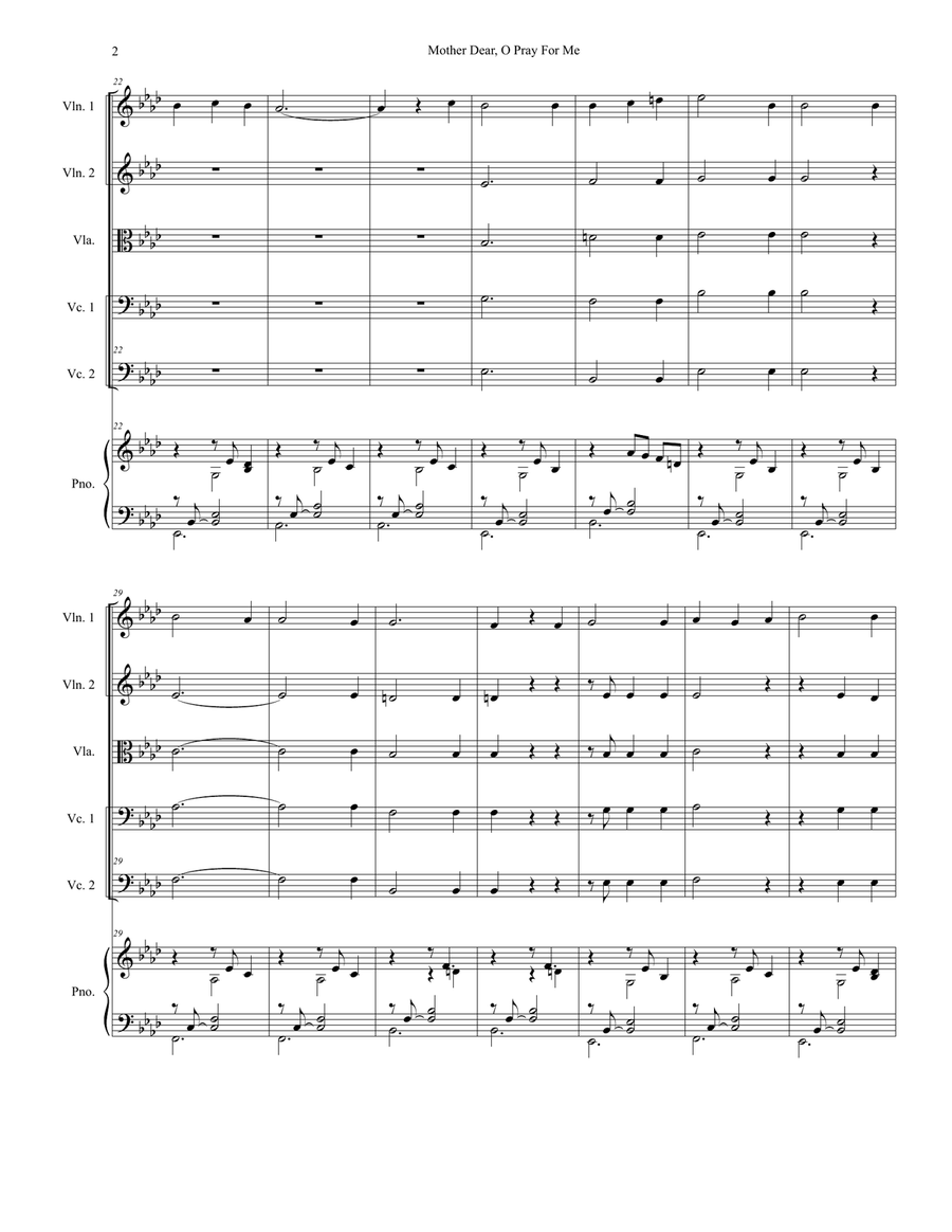 Mother Dear, O Pray For Me (for String Quintet and Piano) String Orchestra scores gallery preview page 3