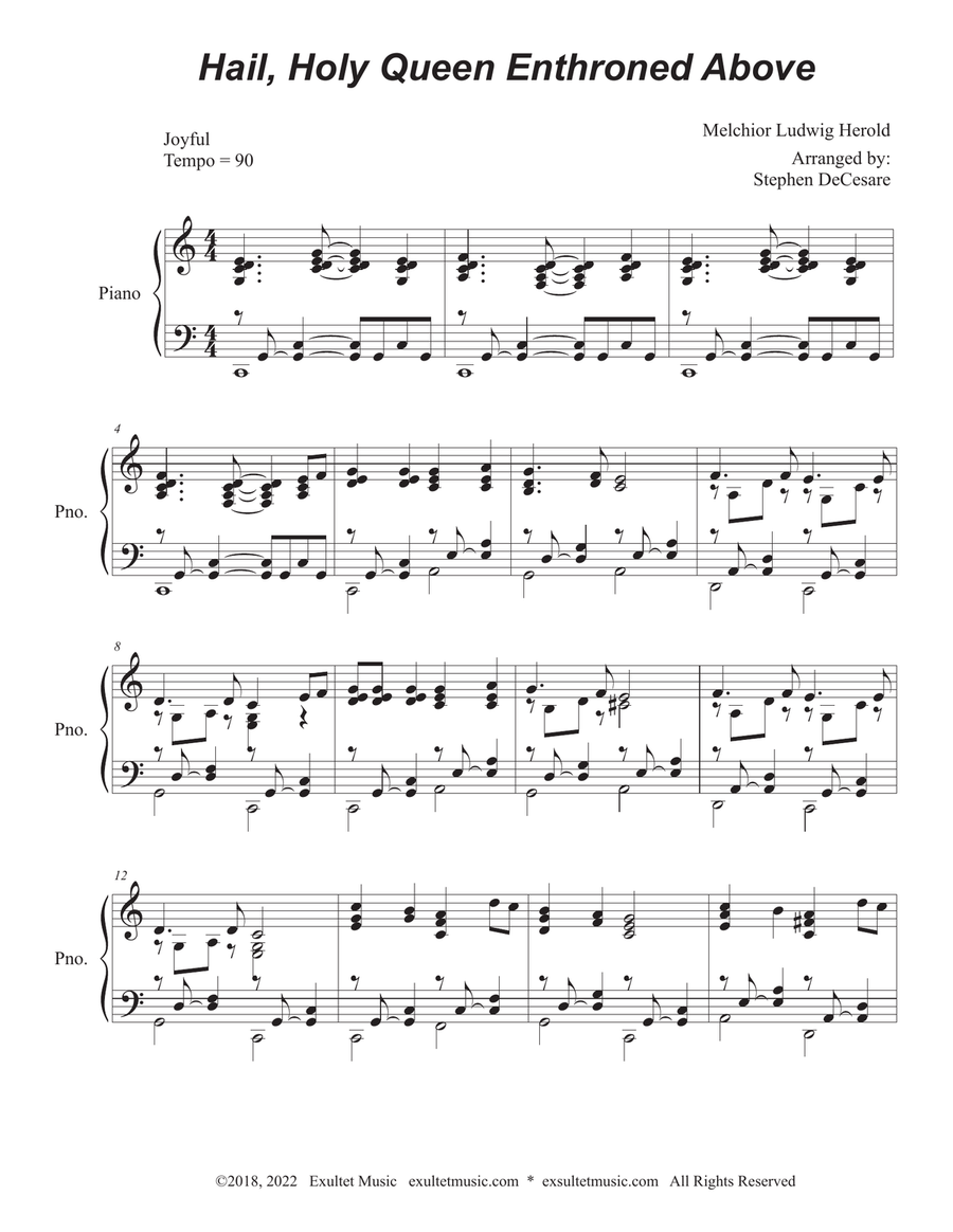 Hail, Holy Queen Enthroned Above (Piano solo) Piano Solo scores gallery preview page 1