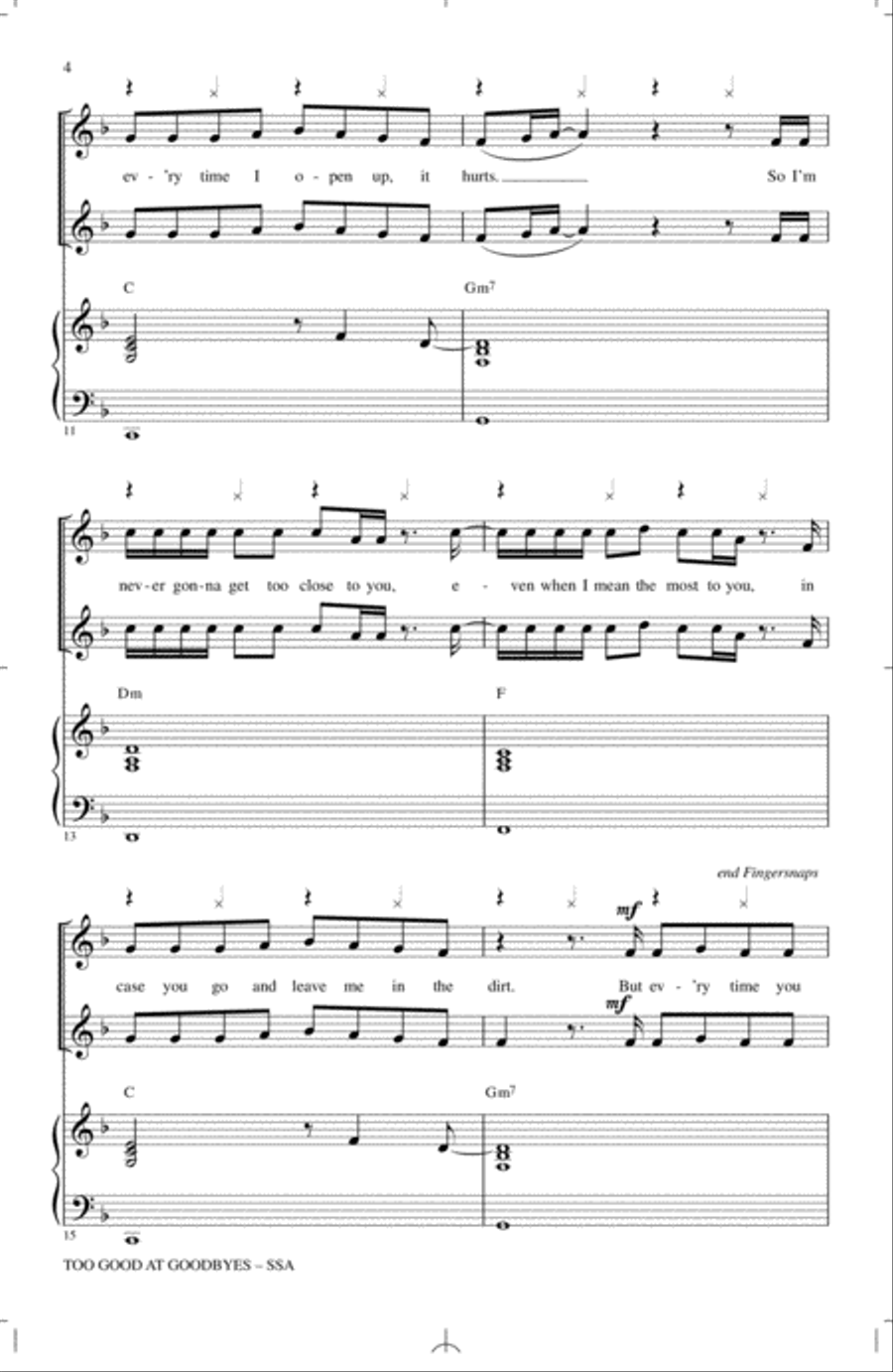 Too Good At Goodbyes SSA scores gallery preview page 3