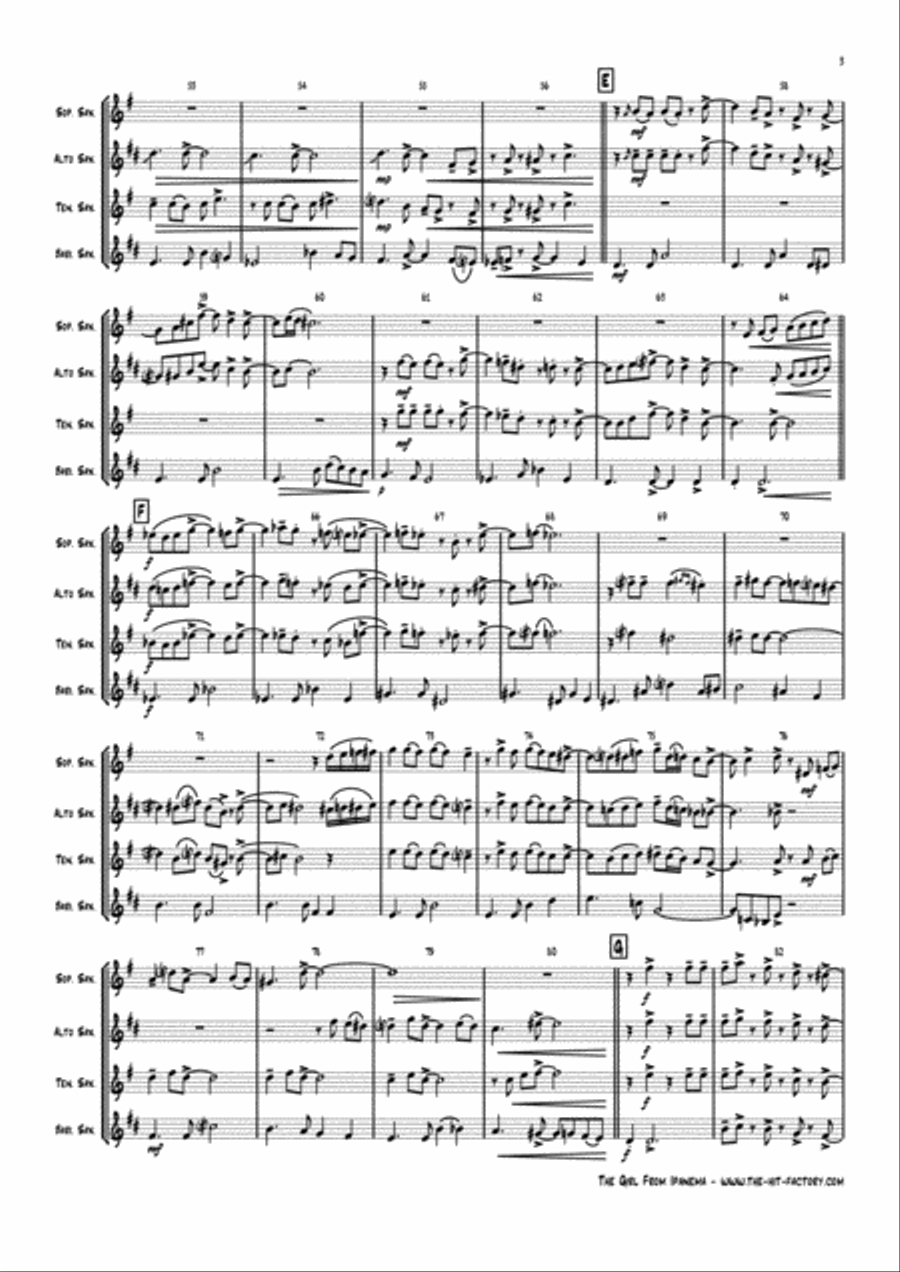 The Girl From Ipanema (Garota De Ipanema) Saxophone Quartet scores gallery preview page 3
