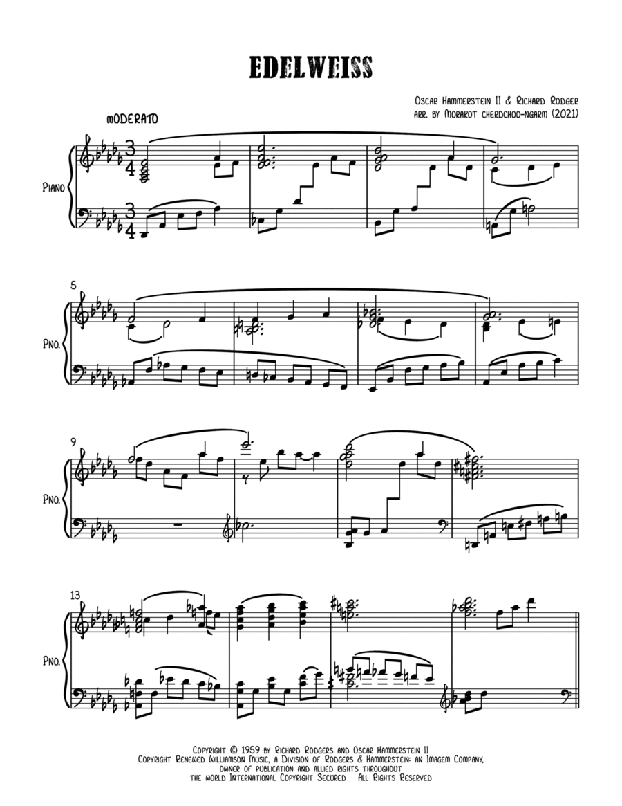 Edelweiss Edelweiss Piano Solo scores gallery preview page 1
