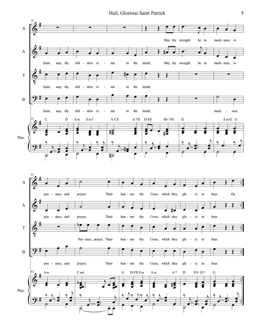 Hail, Glorious Saint Patrick (for SATB) 4-Part scores gallery preview page 5