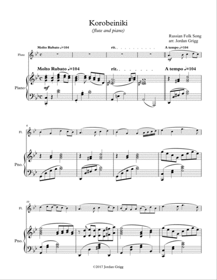 Korobeiniki (flute and piano) Korobeiniki (flute and piano) Flute Solo scores gallery preview page 1