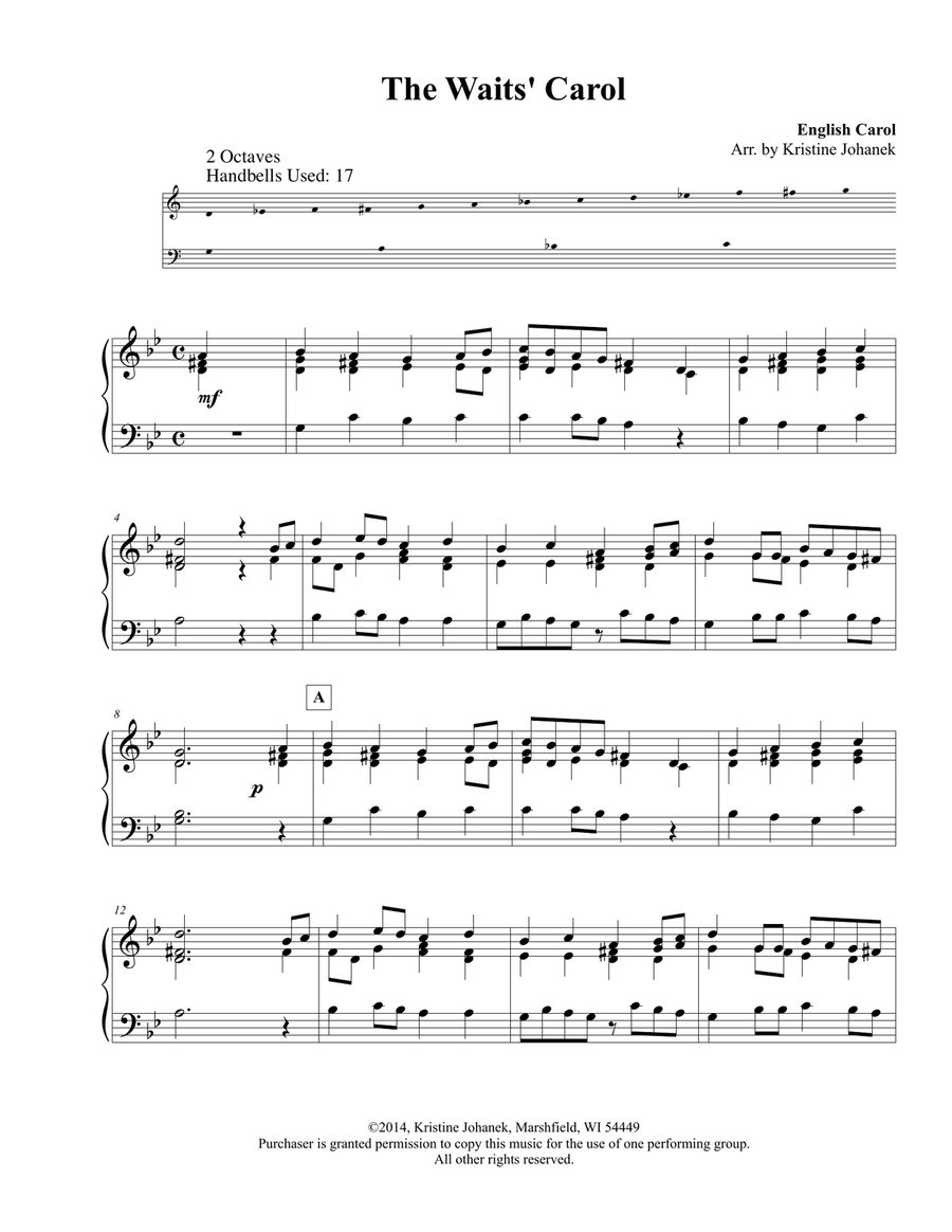 The Waits' Carol (2 octave handbells, tone chimes or hand chimes) 2-Octaves scores gallery preview page 2