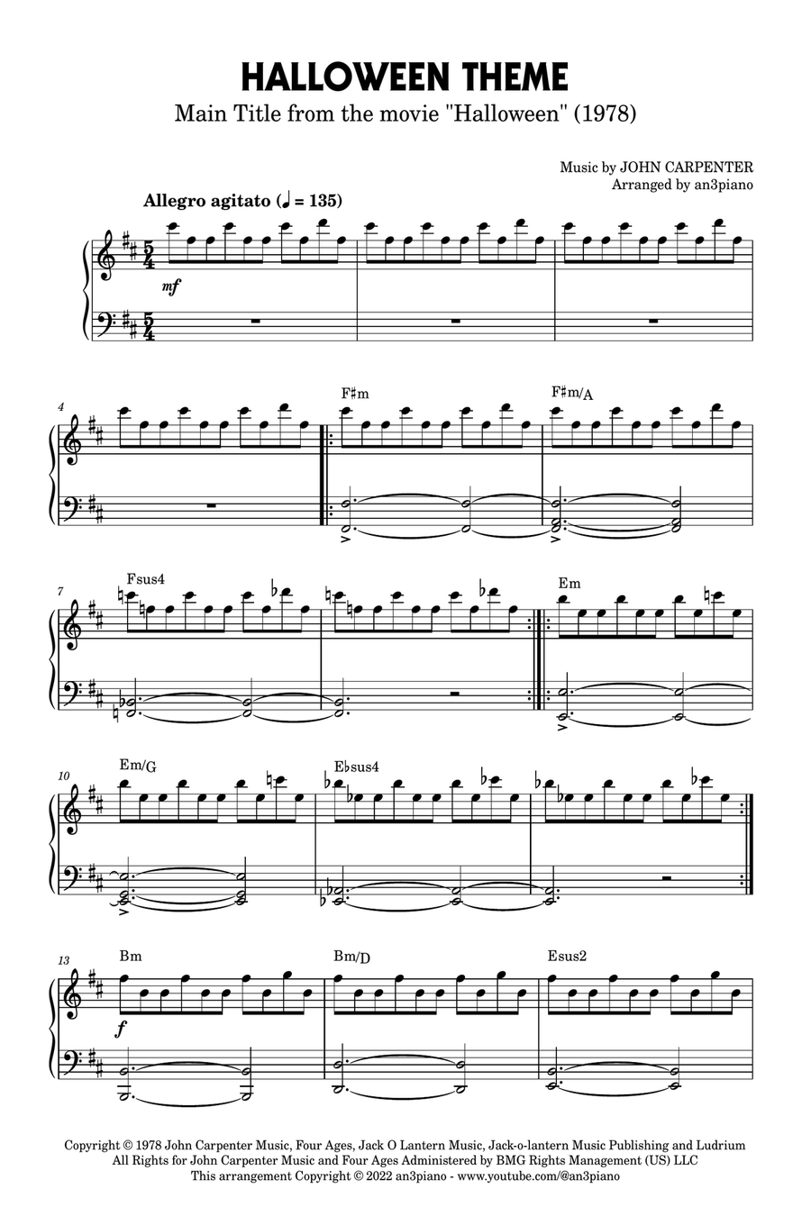 Halloween Theme Piano Solo scores gallery preview page 1