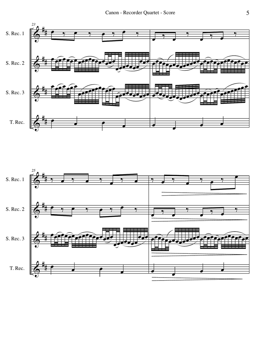 Pachelbel's Canon for Recorder Quartet Woodwind Quartet scores gallery preview page 5