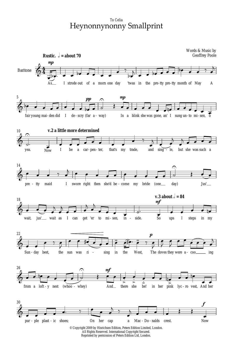 Heynonnynonny Smallprint (for baritone voice) Piano, Vocal scores gallery preview page 1