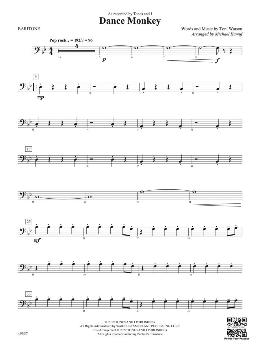 Dance Monkey: Baritone B.C. Concert Band scores gallery preview page 1