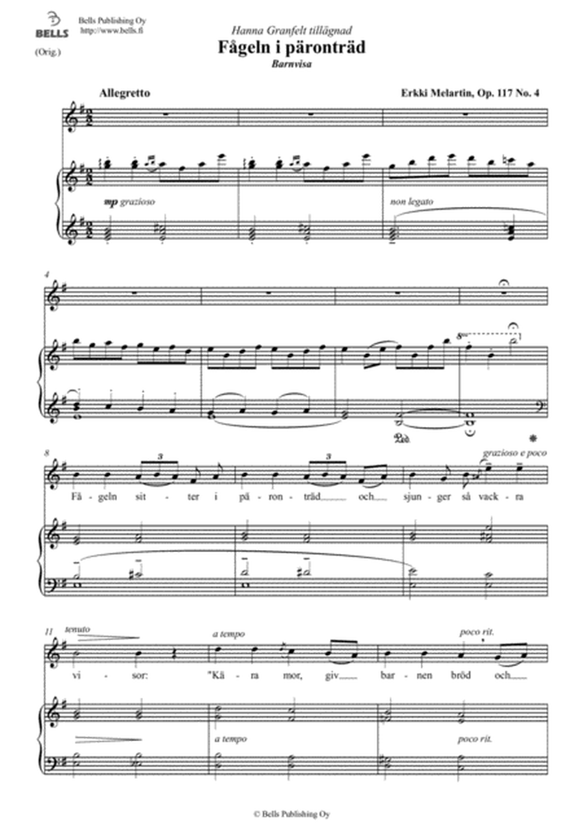 Fageln i parontrad, Op. 117 No. 4 (Original key. E minor)