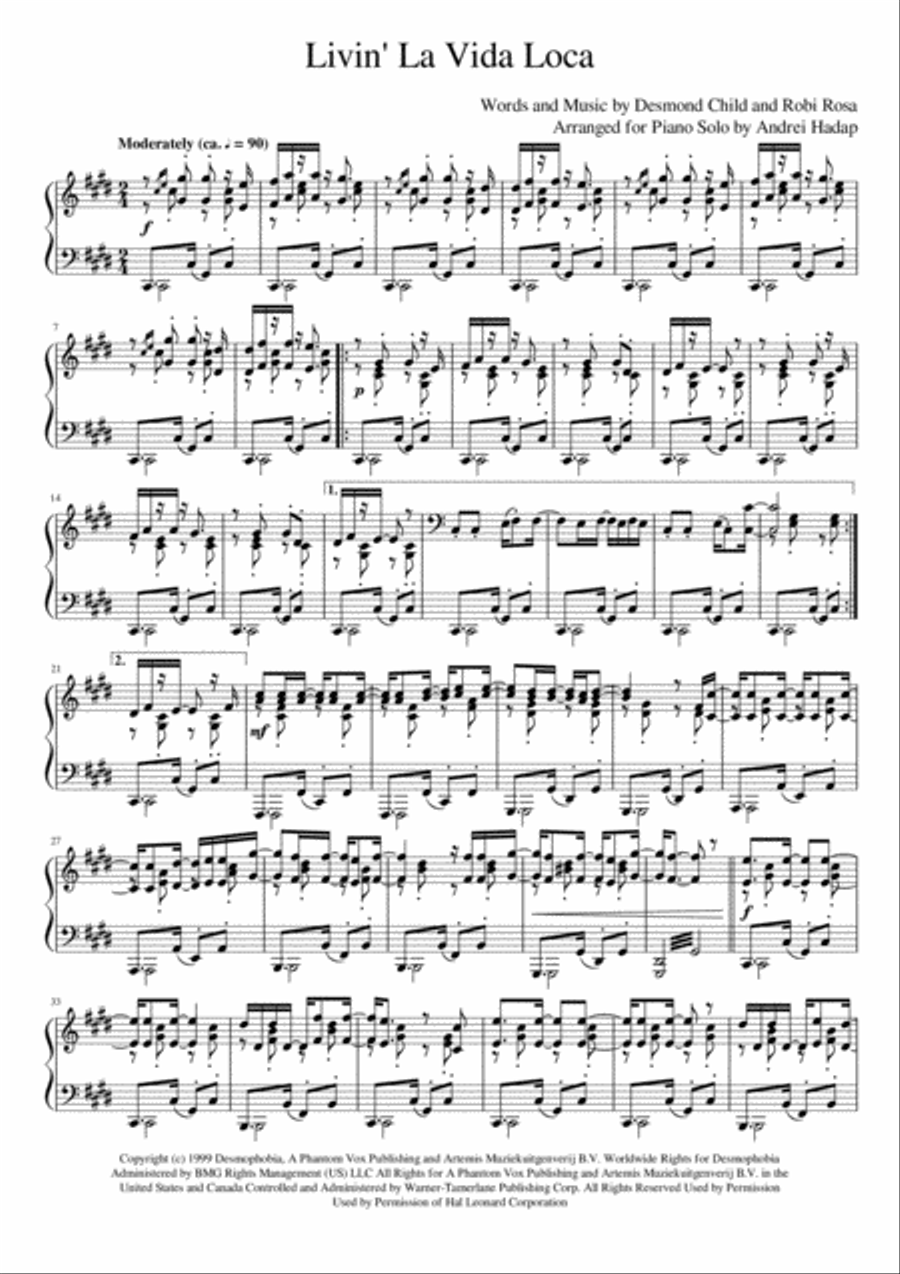 Livin' La Vida Loca Piano Solo scores gallery preview page 1