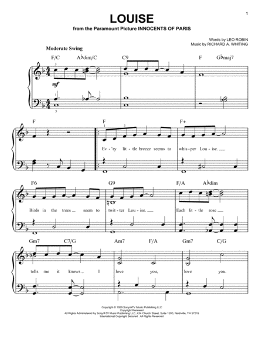 Louise Easy Piano scores gallery preview page 1