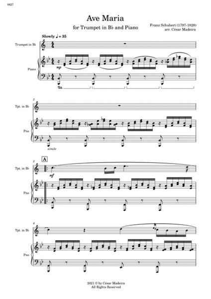 Ave Maria by Schubert - Bb Trumpet and Piano (Full Score) image number null