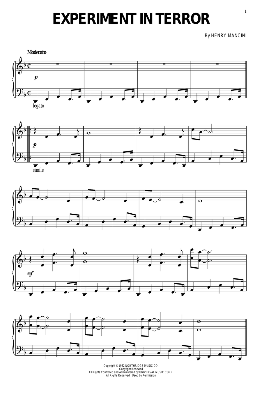 Experiment In Terror Piano Solo scores gallery preview page 1