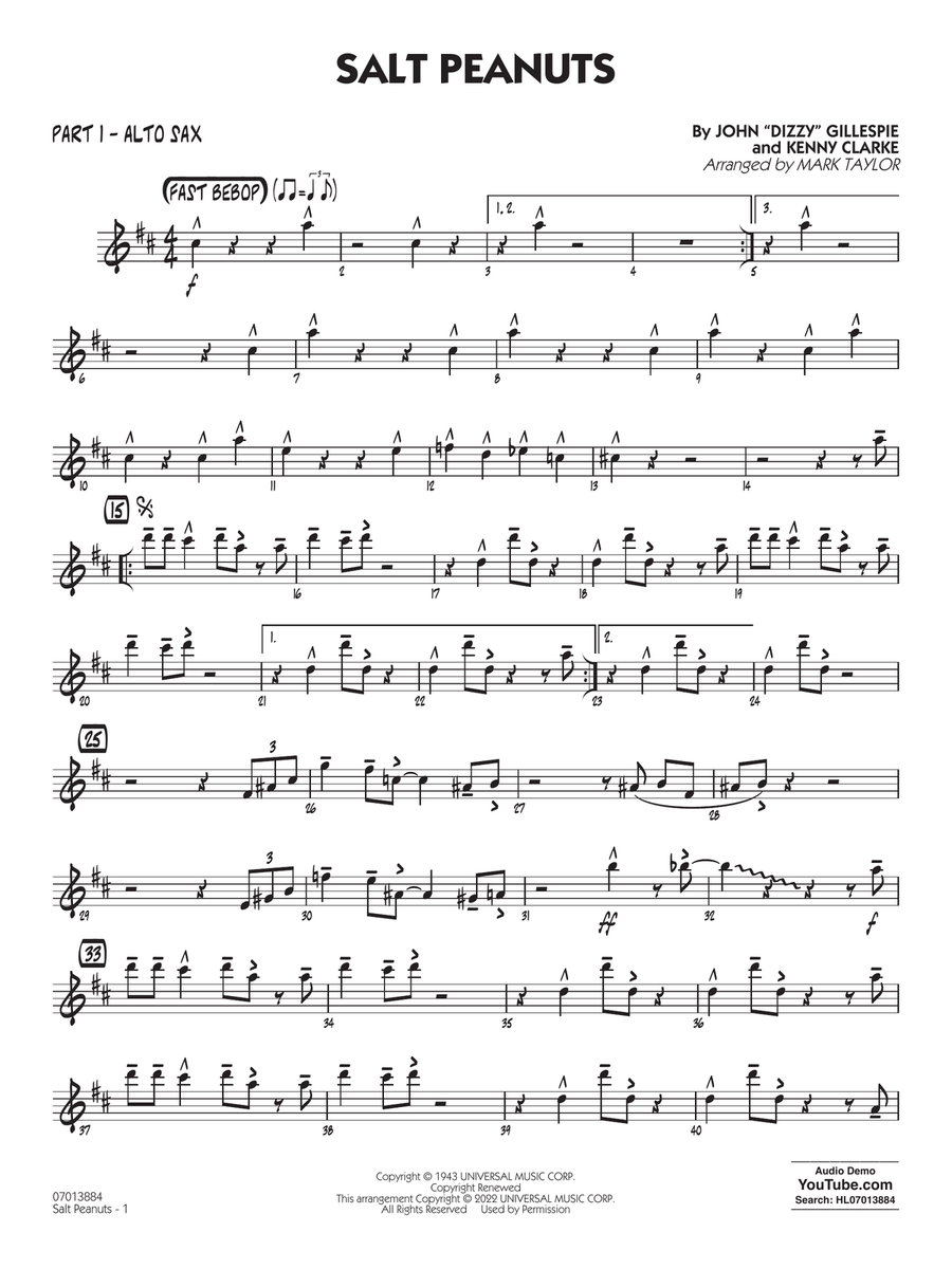 Salt Peanuts (arr. Mark Taylor) - Part 1 - Alto Sax Jazz Ensemble scores gallery preview page 1