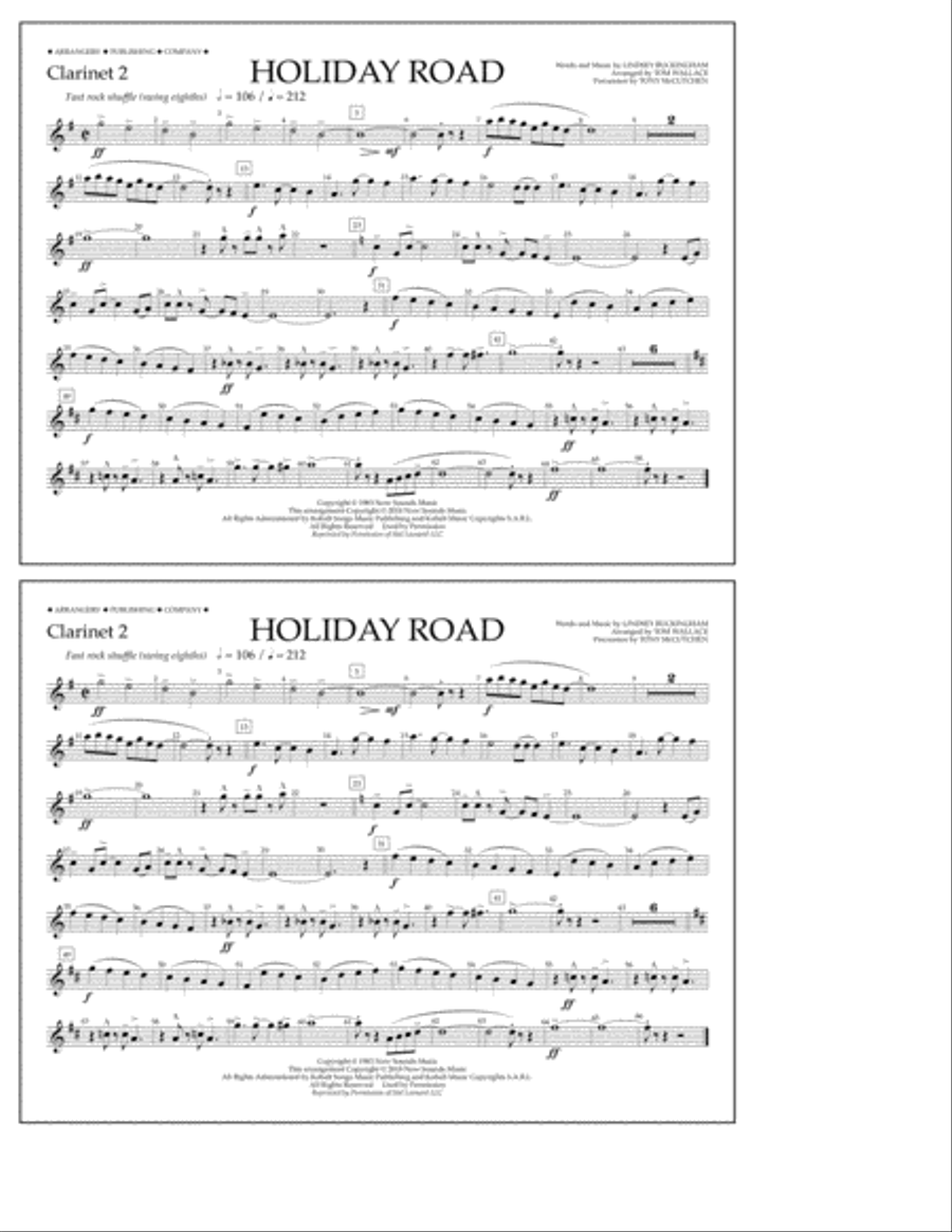 Holiday Road (from National Lampoon's Vacation) (arr. Tom Wallace) - Clarinet 2 Marching Band scores gallery preview page 1