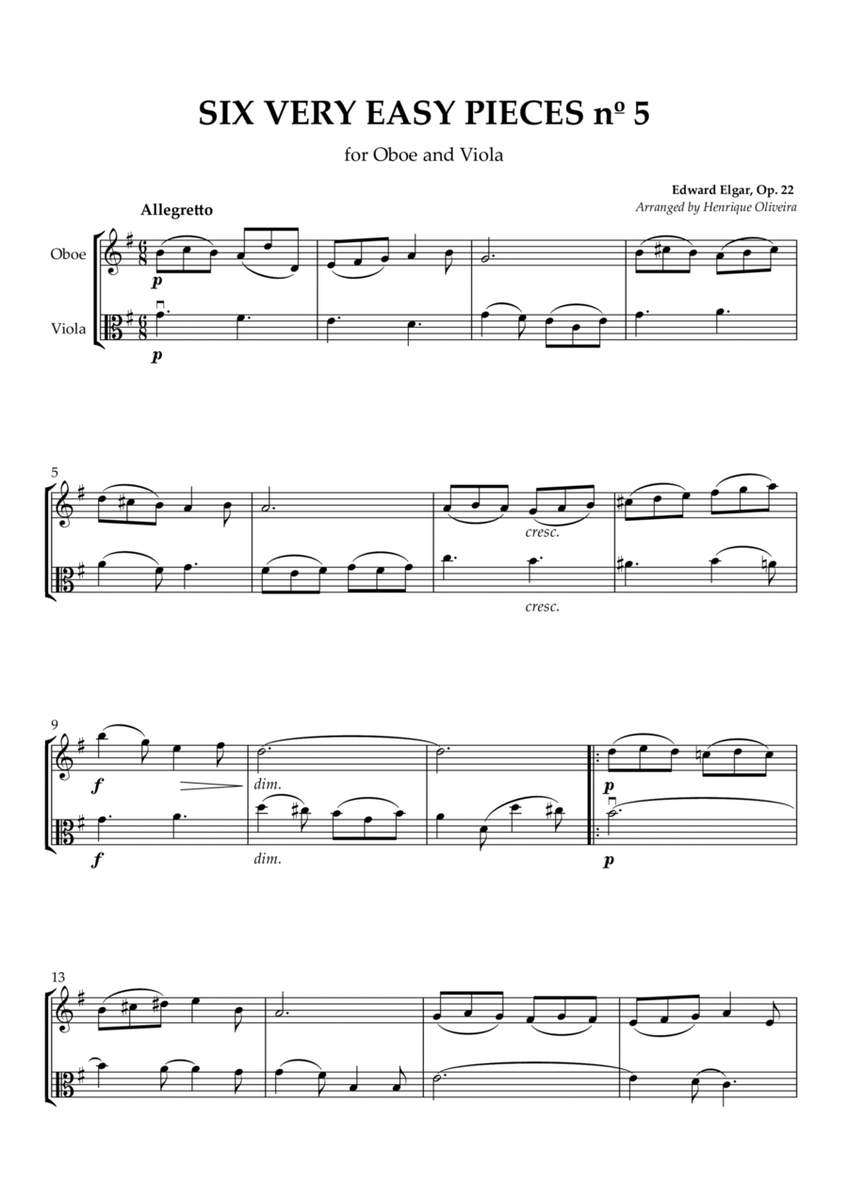 Six Very Easy Pieces nº 5 (Allegretto) - Oboe and Viola image number null