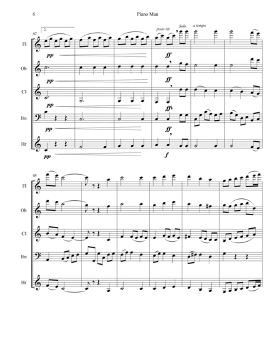 Piano Man Woodwind Quintet scores gallery preview page 6