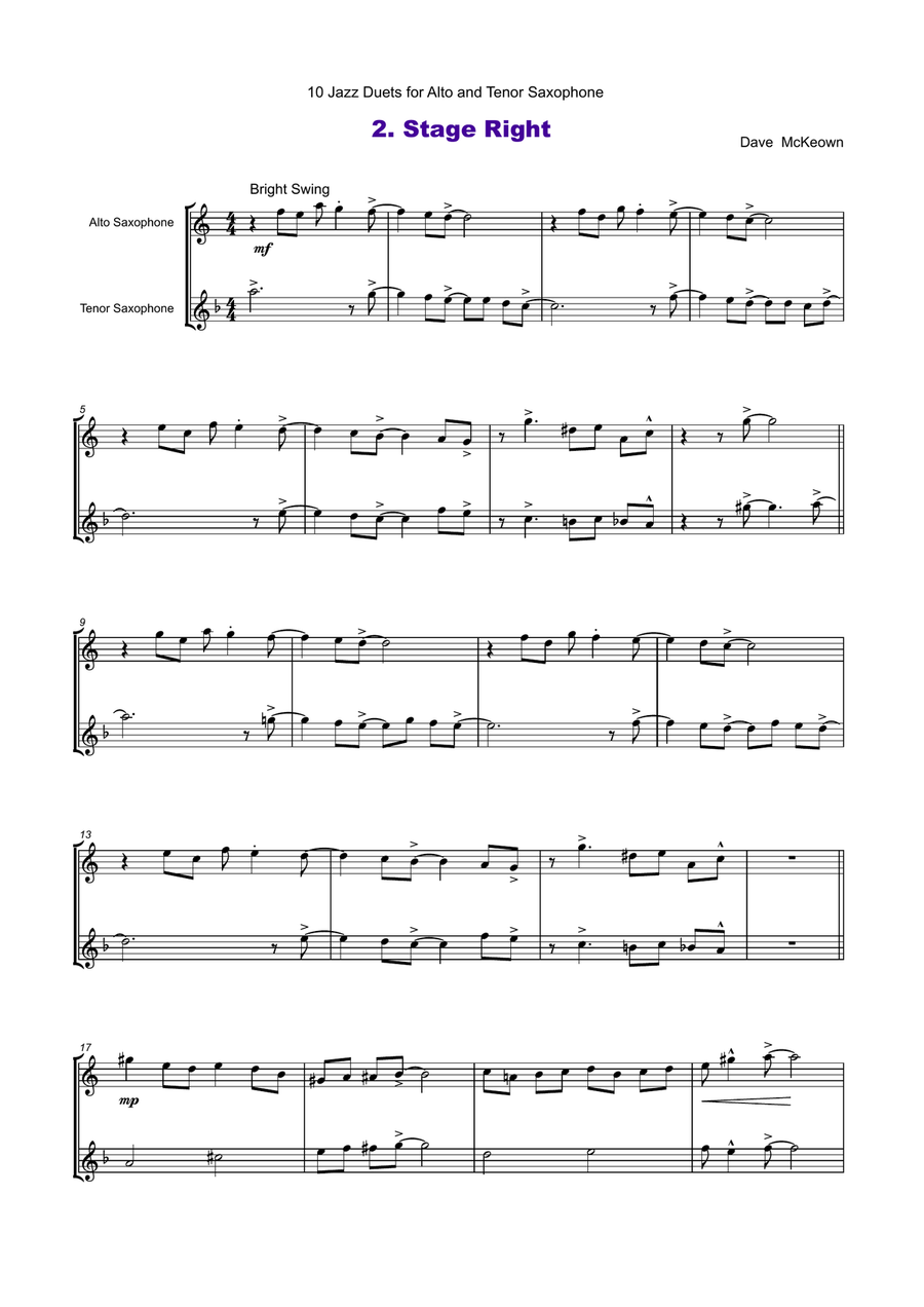 10 Jazz Duets for Alto and Tenor Saxophone Woodwind Duet scores gallery preview page 3