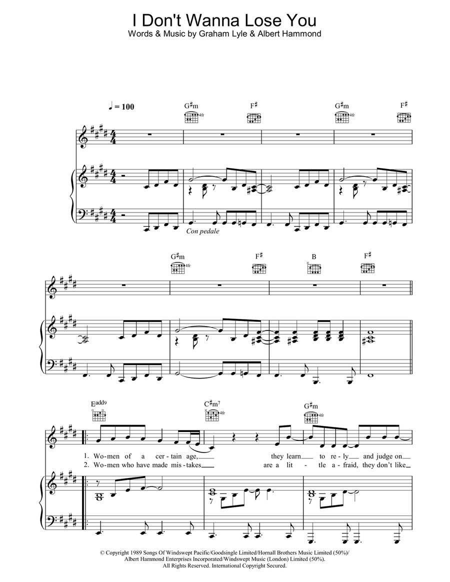 I Don't Wanna Lose You Piano, Vocal, Guitar scores gallery preview page 1