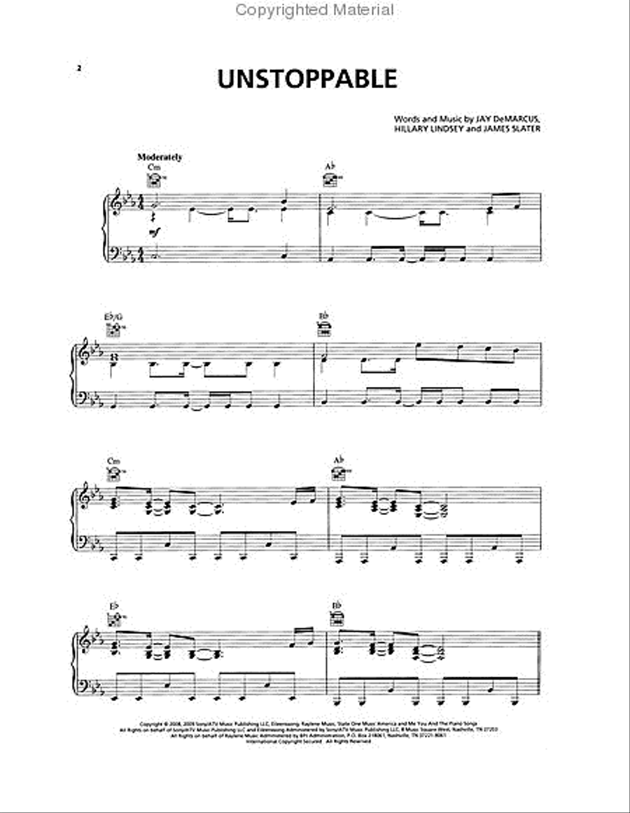 Unstoppable Piano, Vocal, Guitar scores gallery preview page 2