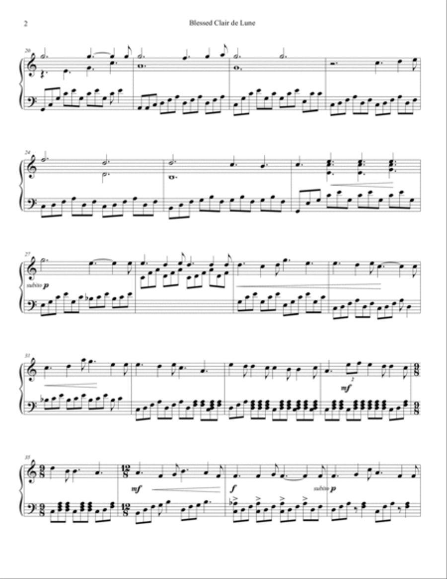 Blessed Clair de Lune Piano Solo scores gallery preview page 2