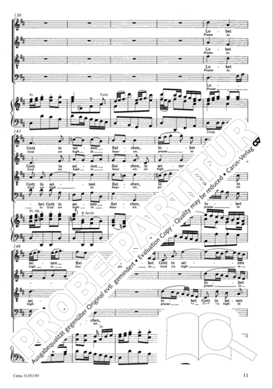 Lobet Gott in seinen Reichen (Himmelfahrtsoratorium) 4-Part scores gallery preview page 12