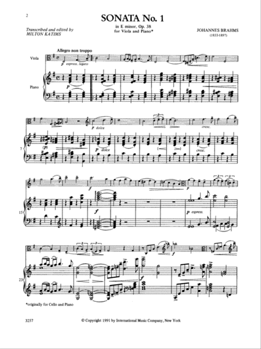 Cello Sonata No. 1 In E Minor, Opus 38 Piano Accompaniment scores gallery preview page 2