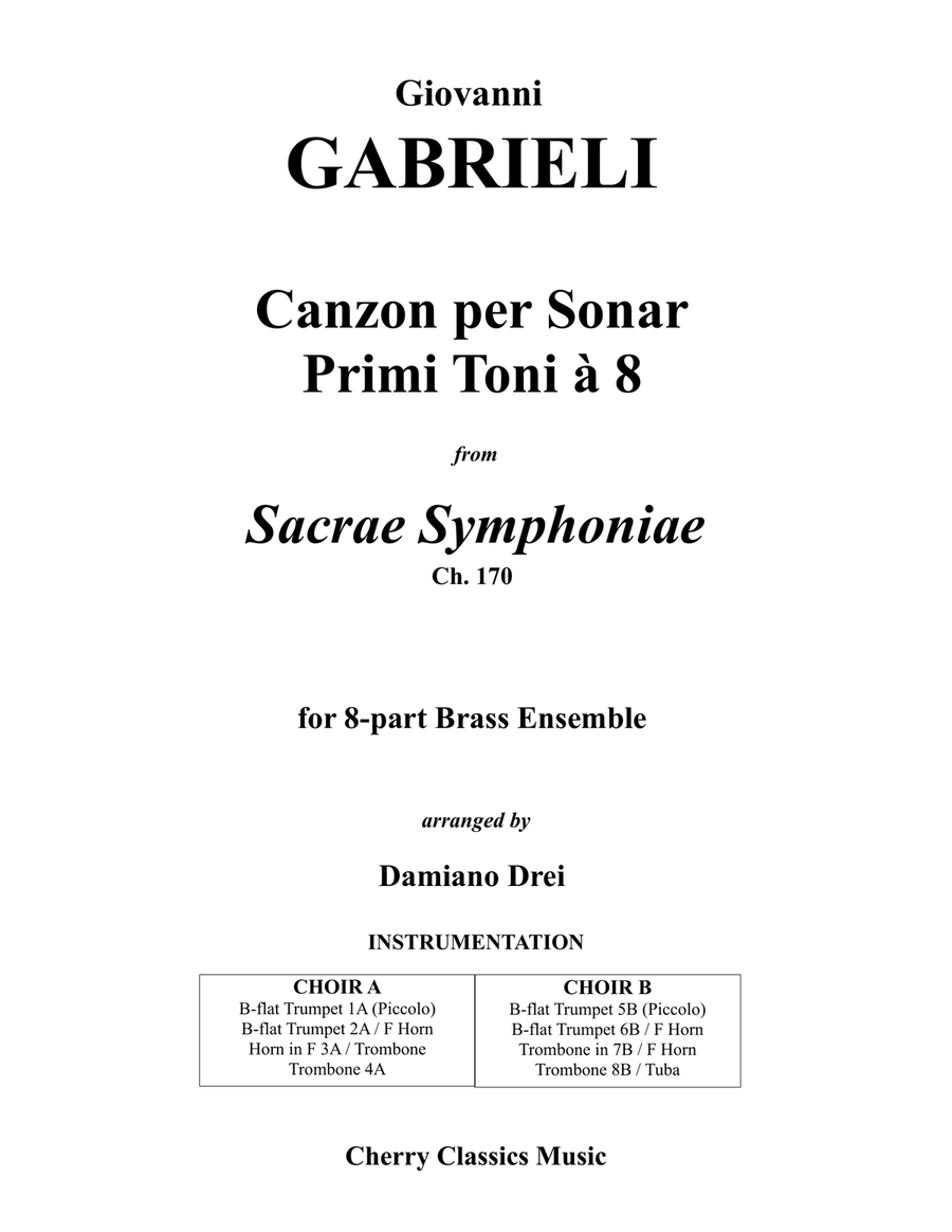 Canzon per Sonar Primi Toni a 8 for 8-part Brass Ensemble Octet Large Ensemble scores gallery preview page 1
