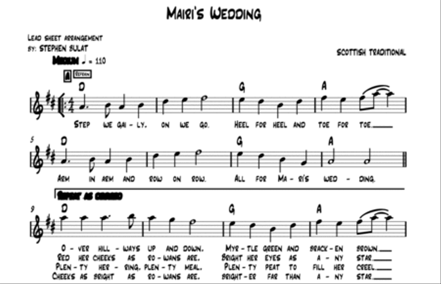 Mairi's Wedding (Scottish Traditional) - Lead sheet (key of D)