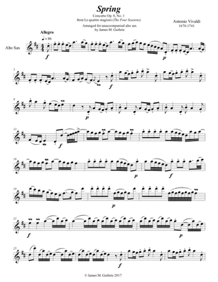 Vivaldi - The Four Seasons: Spring for Solo Alto Sax