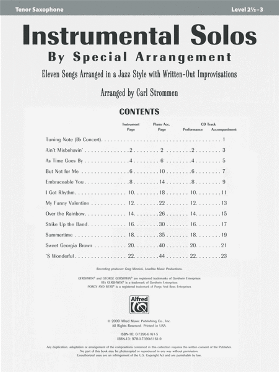 Instrumental Solos by Special Arrangement (11 Songs Arranged in Jazz Styles with Written-Out Improvisations) Tenor Saxophone scores gallery preview page 2