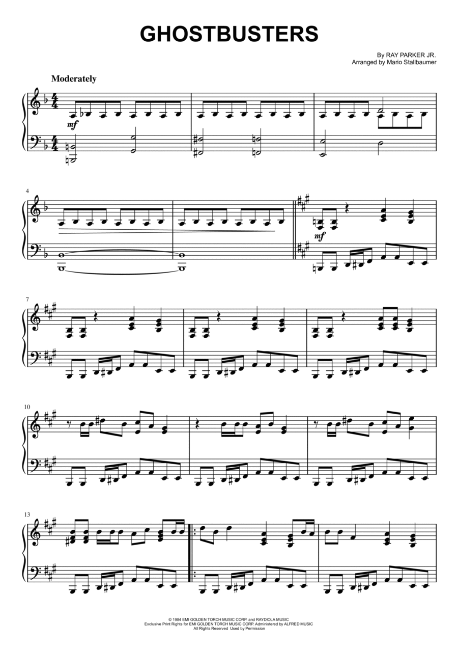 Ghostbusters Piano Solo scores gallery preview page 1