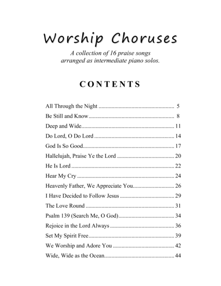 Worship Choruses (A Collection of 16 Praise Songs Arranged as Intermediate Piano Solos) image number null