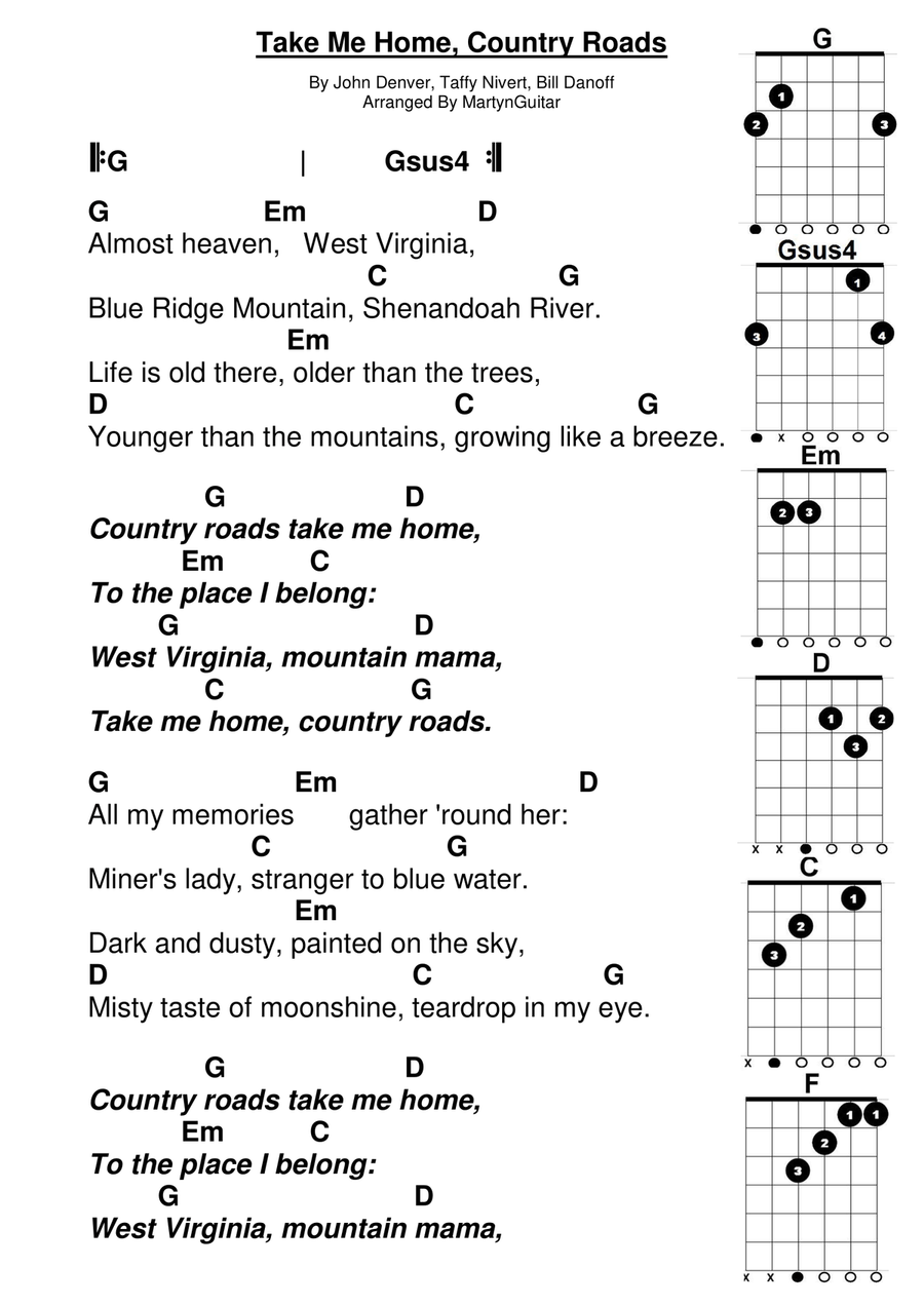 Take Me Home, Country Roads Acoustic Guitar scores gallery preview page 1