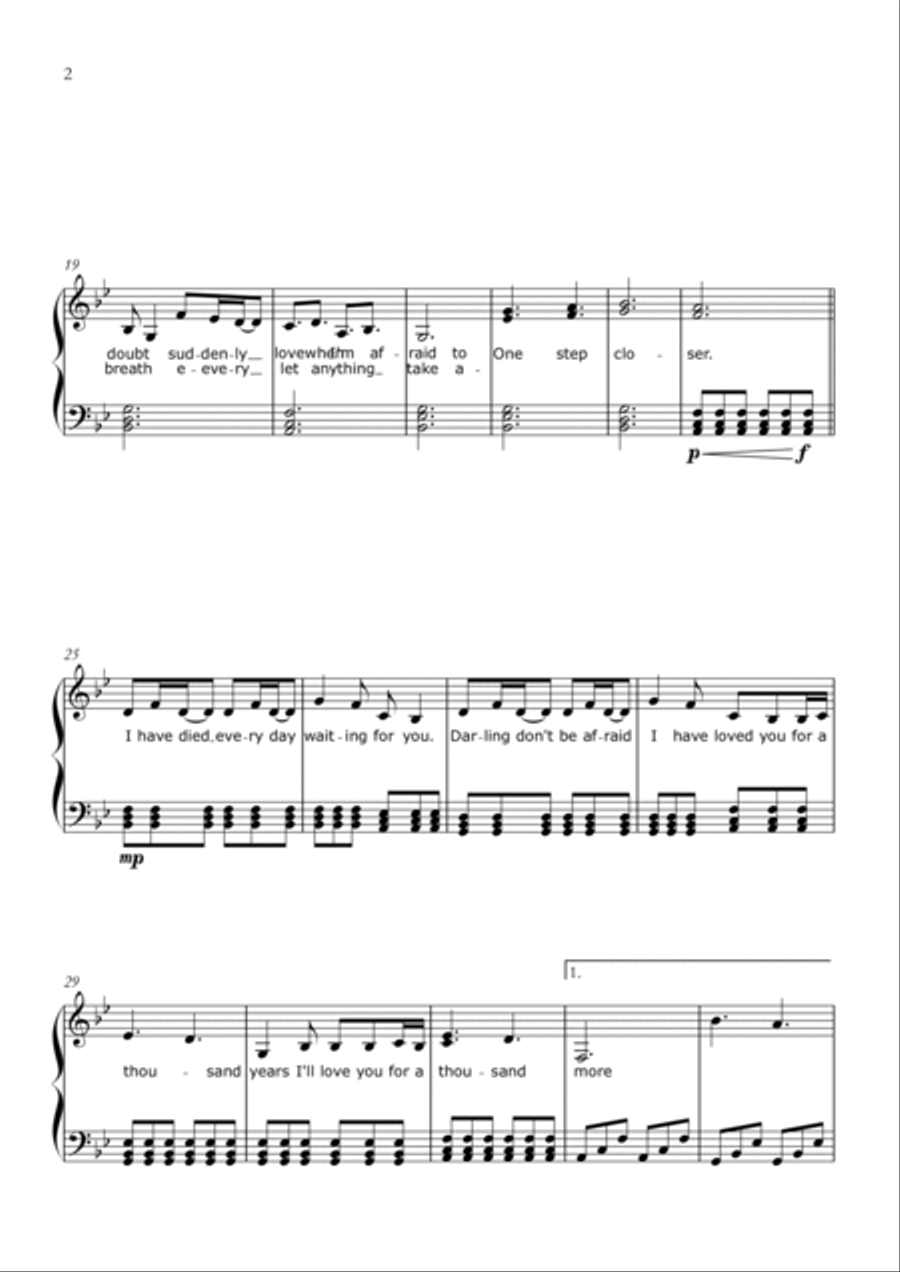 A Thousand Years Easy Piano scores gallery preview page 2