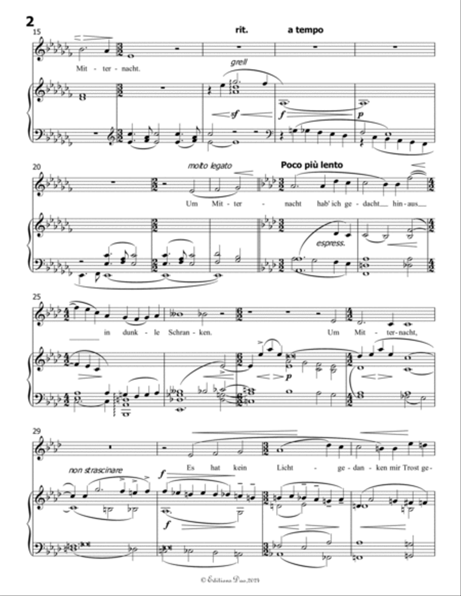 Um Mitternacht, by Mahler, in a flat minor Piano, Vocal scores gallery preview page 4