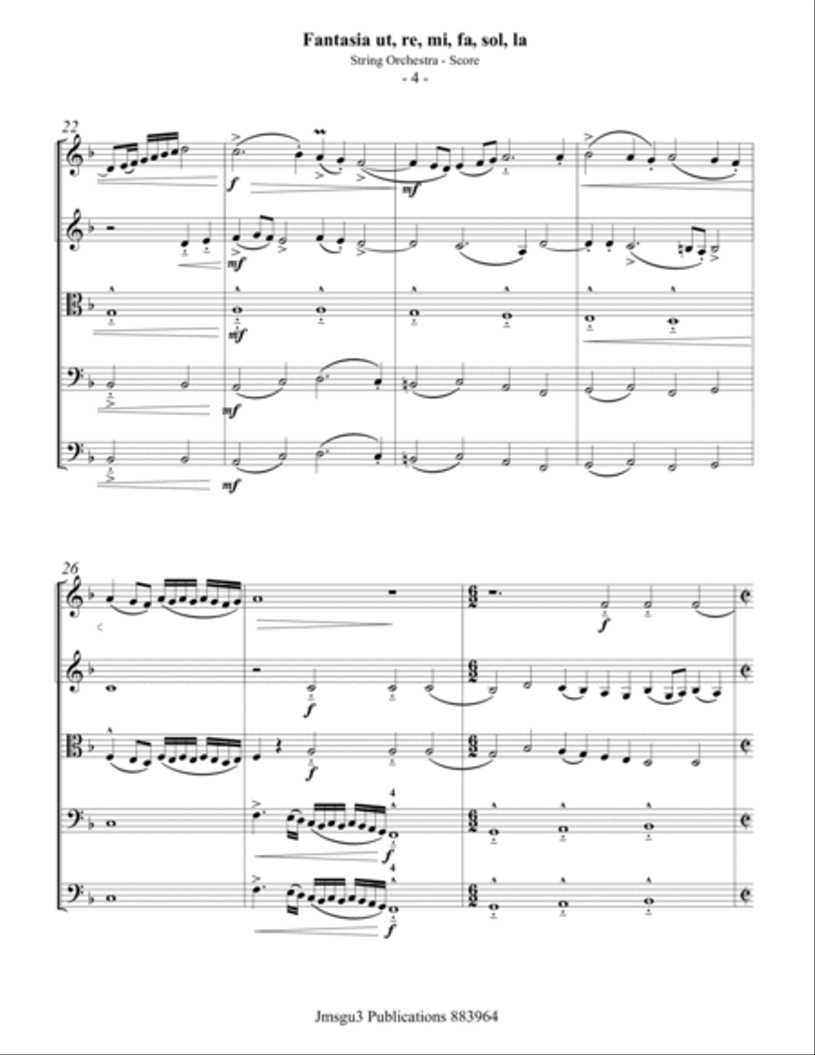 Sweelinck: Fantasia Ut, re, mi, fa, sol, la for String Orchestra - Score Only String Orchestra scores gallery preview page 4