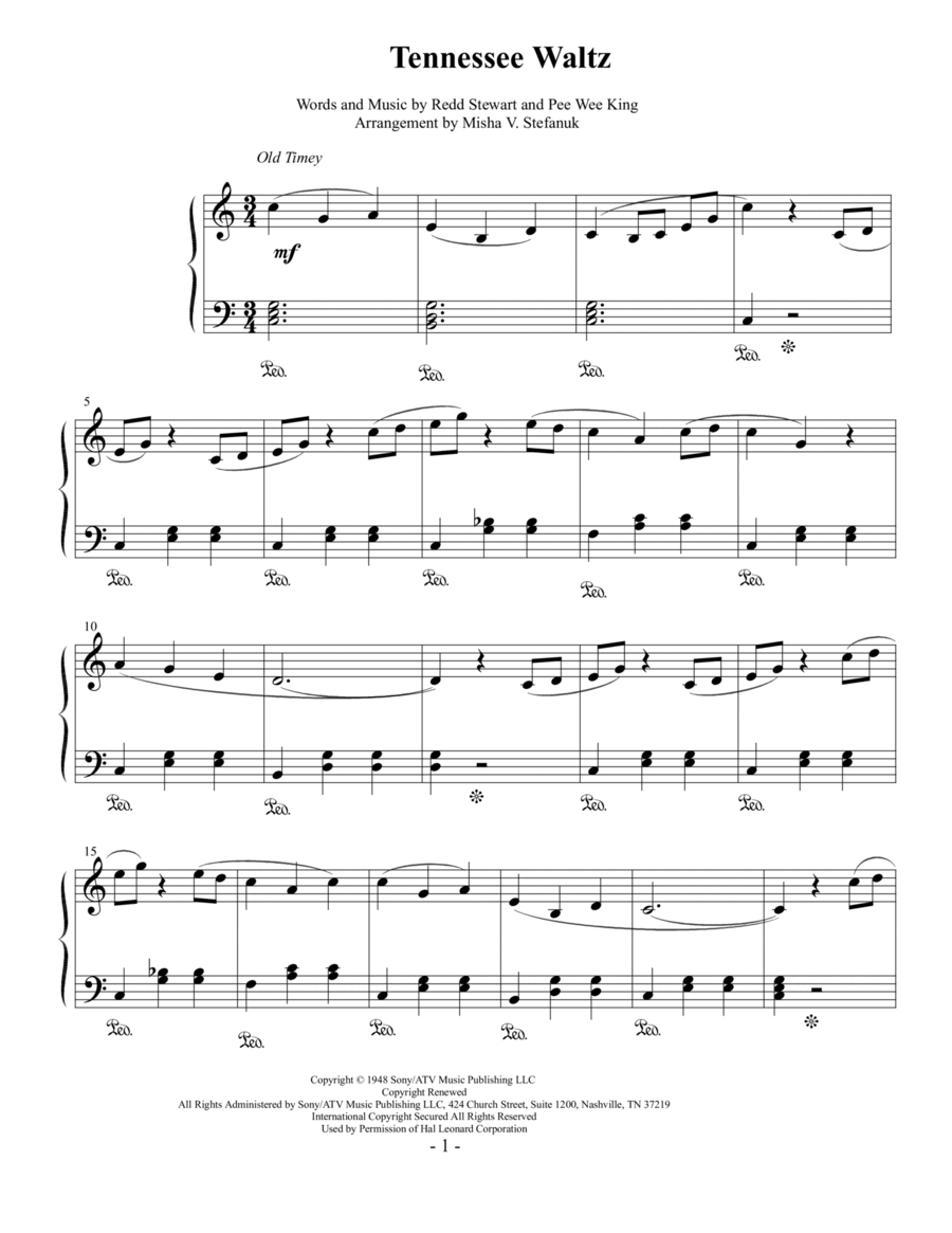 Tennessee Waltz Tennessee Waltz Piano Solo scores gallery preview page 1