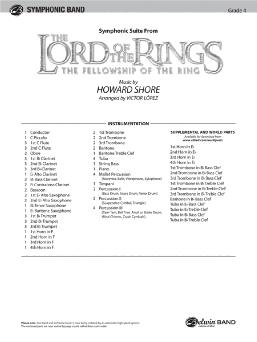 The Lord of the Rings: The Fellowship of the Ring, Symphonic Suite from