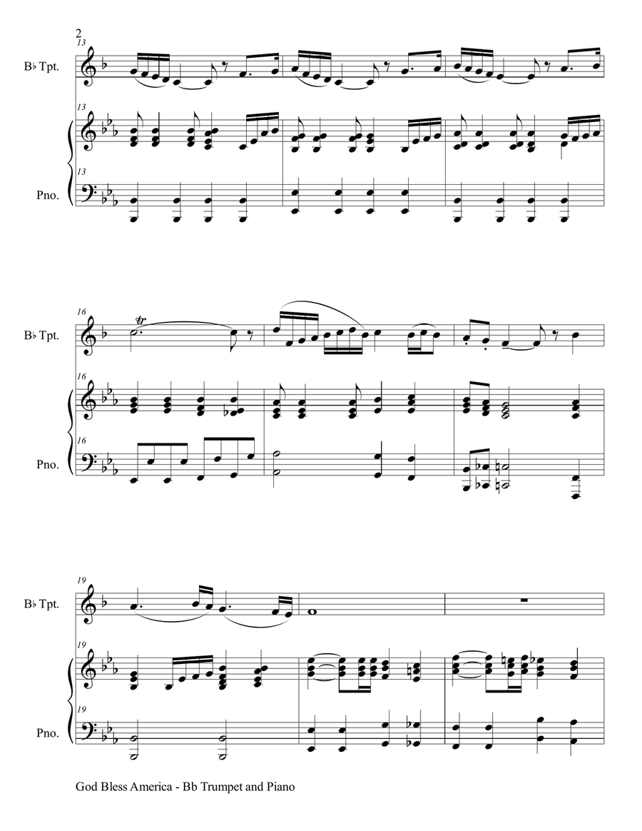 God Bless America Trumpet Solo scores gallery preview page 3