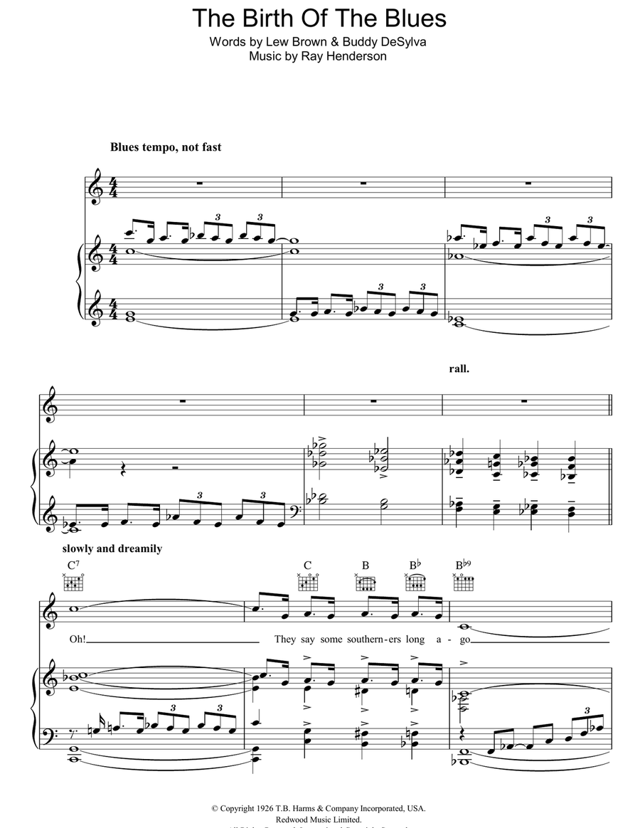 The Birth Of The Blues Piano, Vocal, Guitar scores gallery preview page 1