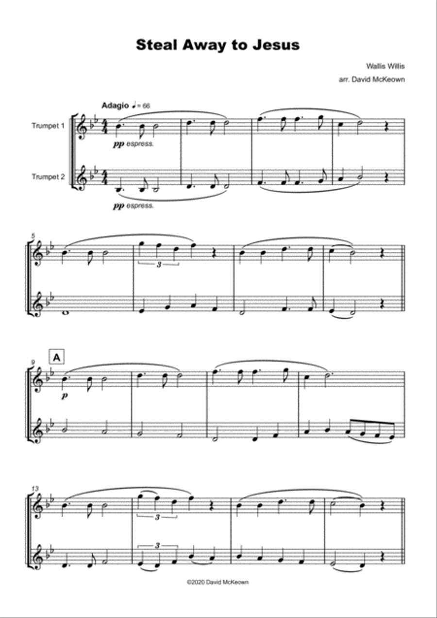 Steal Away to Jesus, Gospel Song for Trumpet Duet Trumpet Duet scores gallery preview page 2
