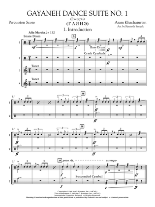 Gayenah Dance Suite No. 1 (Excerpts) (arr. Kenneth Snoeck) - Percussion Score