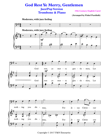 "God Rest Ye Merry, Gentlemen" for Trombone and Piano-Jazz/Pop Version image number null