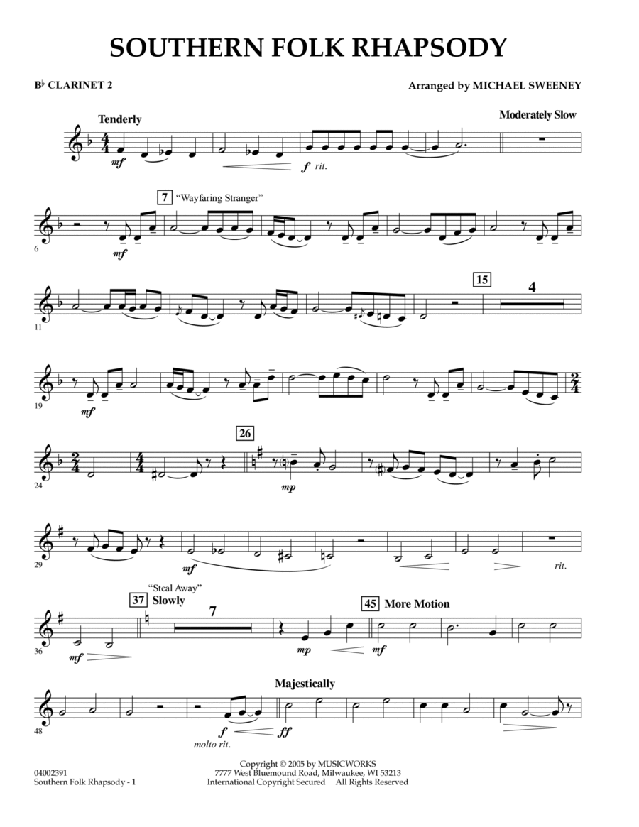 Southern Folk Rhapsody - Bb Clarinet 2 B-Flat Clarinet scores gallery preview page 1