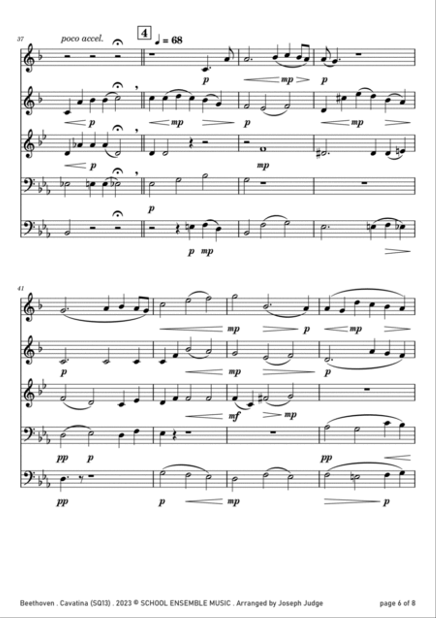 Cavatina by Beethoven for Brass Quintet in Schools Brass Quintet scores gallery preview page 6