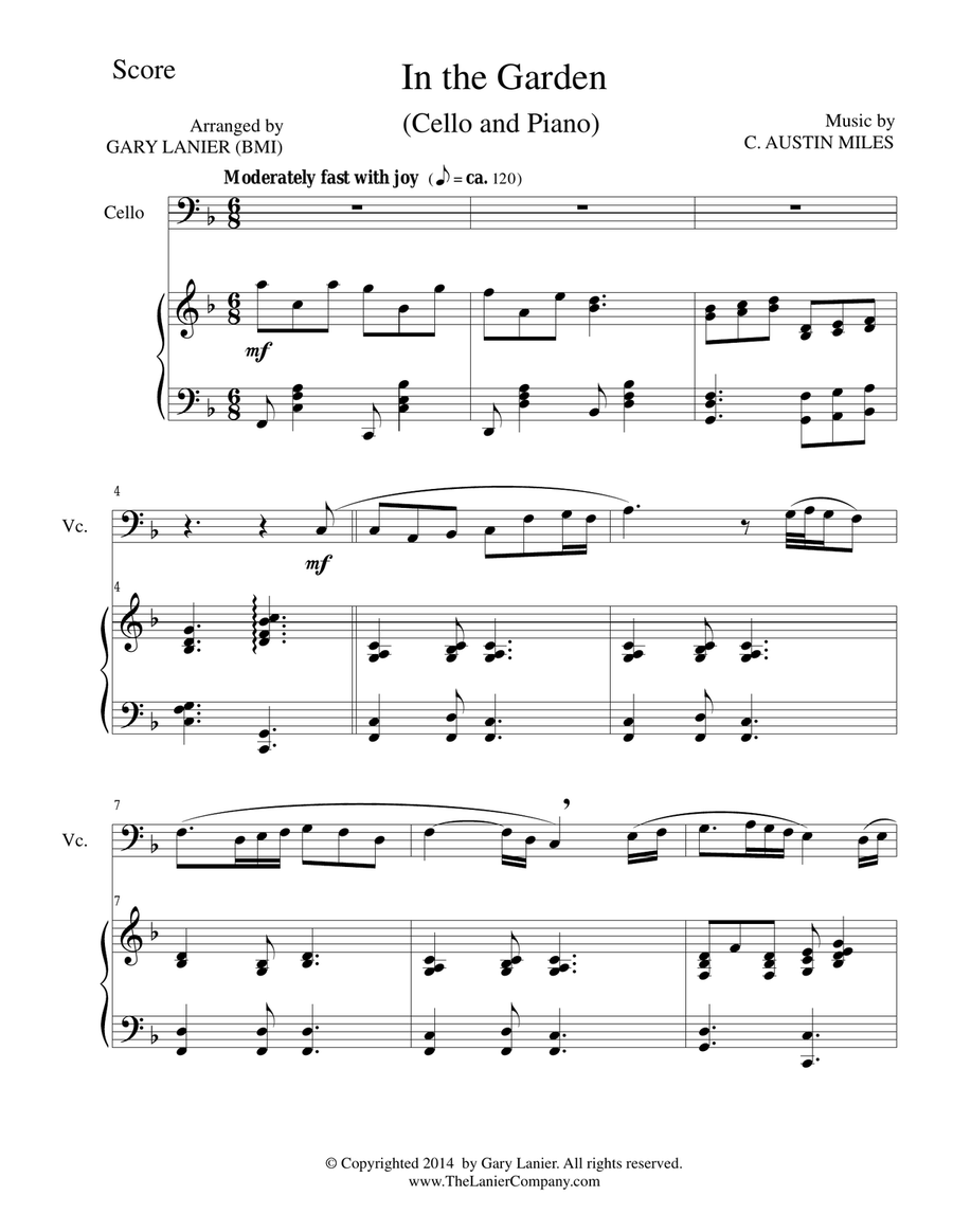 IN THE GARDEN (Cello/Piano and Cello Part) Piano scores gallery preview page 1